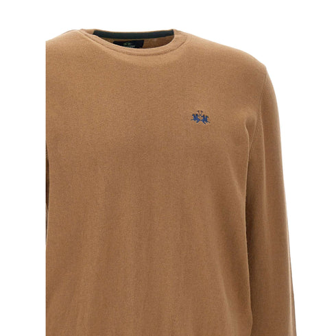 La Martina Pullover Maglia Uomo con logo ricamato Beige blu - Francavilla Moda